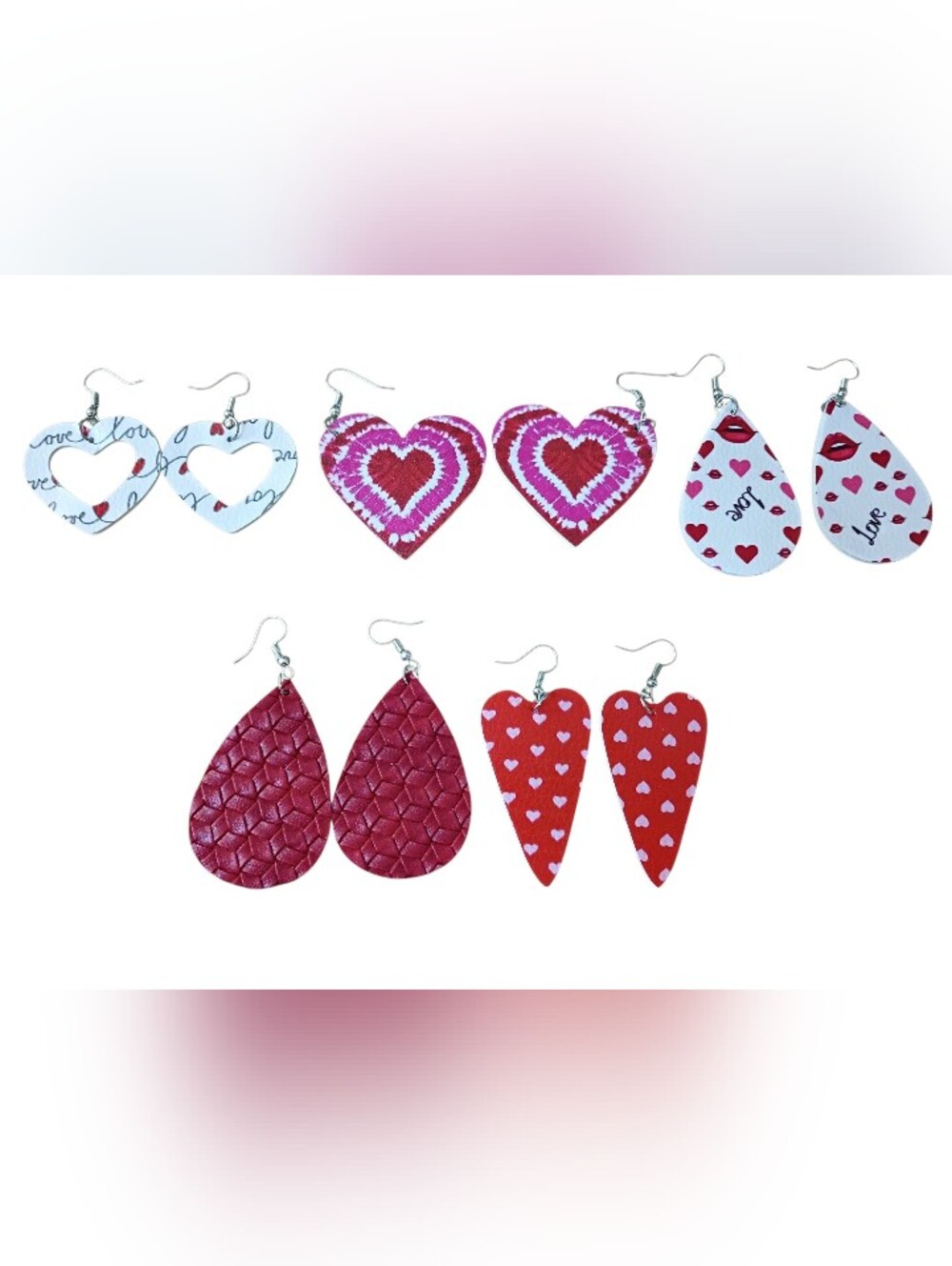Valentine Heart and Teardrop Earring Set - Red & White